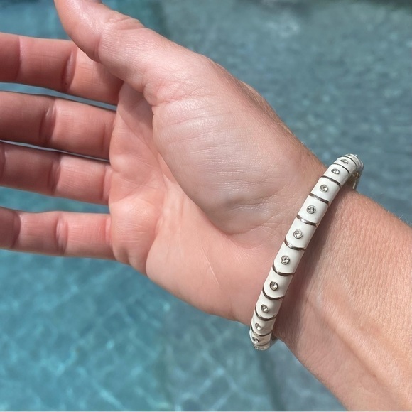 THREE Sequir bangle bracelets designer Gold White Green Purple Enameled - Picture 6 of 10